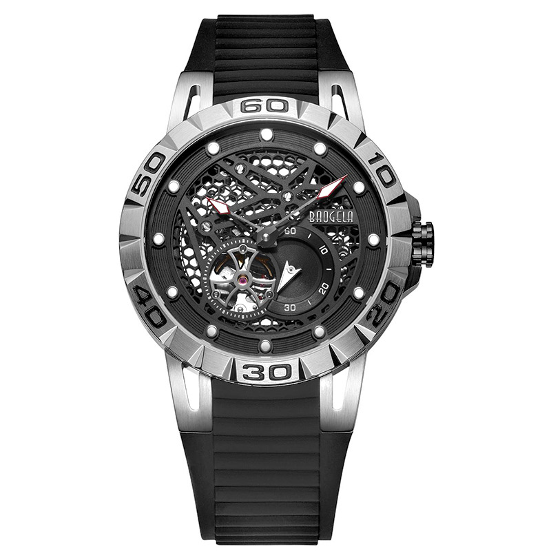 Baogela Neue Top -Marke Luxury Men \'s Uhren Skelettautomatische mechanische Uhr für Männer wasserdichte Armbanduhr 6772 Schwarz