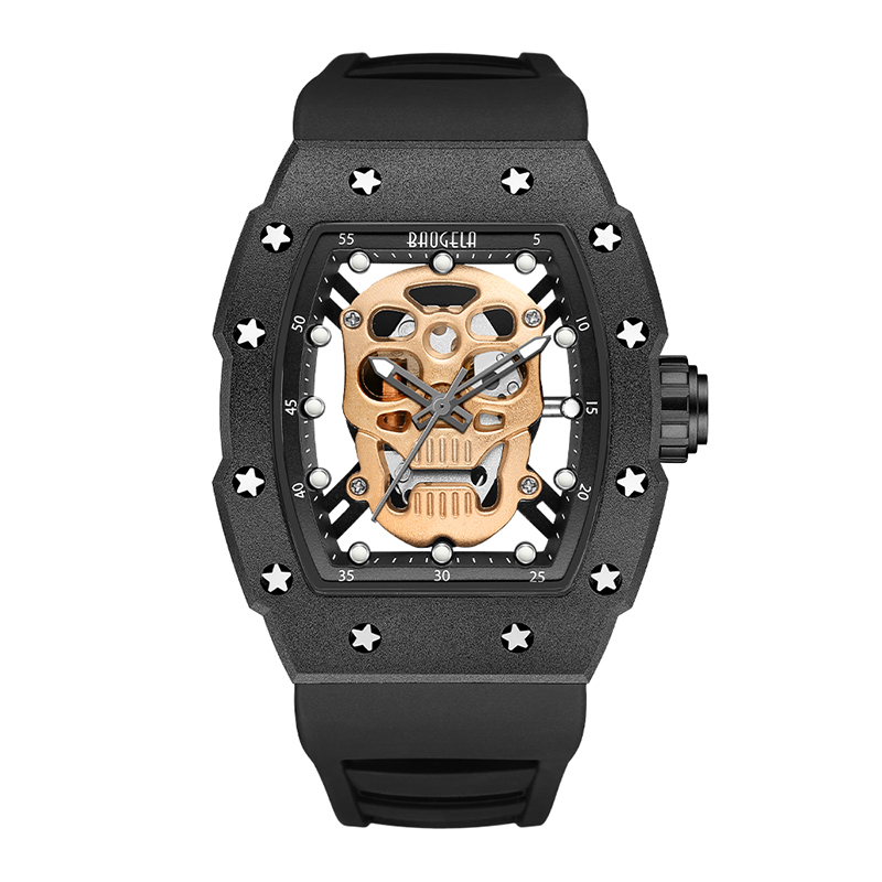 Baogela Schädel tonneau Uhr Top Marke Quarz Edelstahl Uhren wasserdichte kreative Uhr Silikongurt Wache Rose 4141