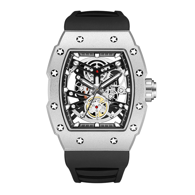 Baogela Top Brand Luxus Herren Uhren Sport Edelstahl Tonneau Zifferblatt Militär Sport Armbandwatch Silicon Armband Dropship 4149