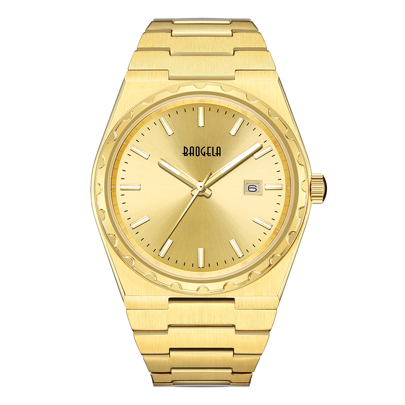 Baogela 40mm Marke All Gold Edelstahl Männer \'s Armbandwatch Classic Business 50m wasserdichte Japan Bewegung Quarz Uhr für Männer 22801