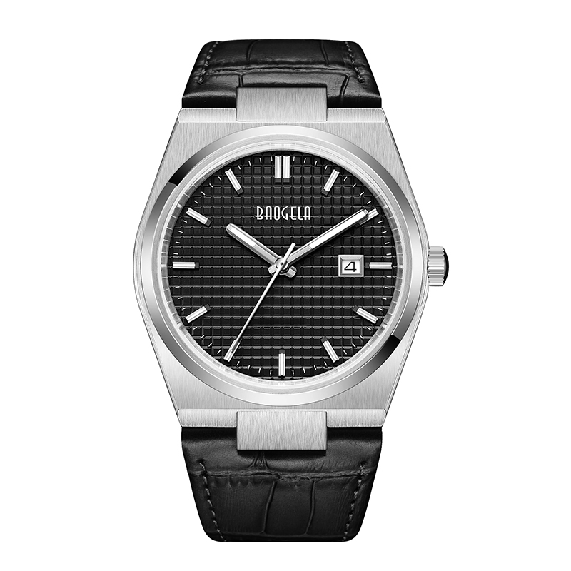 Baogela 40mm Männer Business Watches Quarz Sport lässig echte Leder Armband 50 tm wasserdichte männliche Uhr Relogio Maskulino 22802