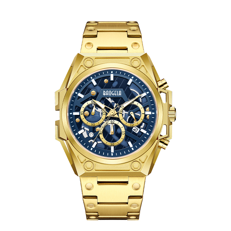 Baogela Uhren Männer Edelstahl Luxusmarke Militär Sport Armband Watch Lederband Chronograph Quarz Uhr 22605
